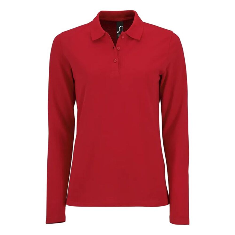 SOLS Womens/Ladies Perfect Pique Long-Sleeved Polo Shirt / Red